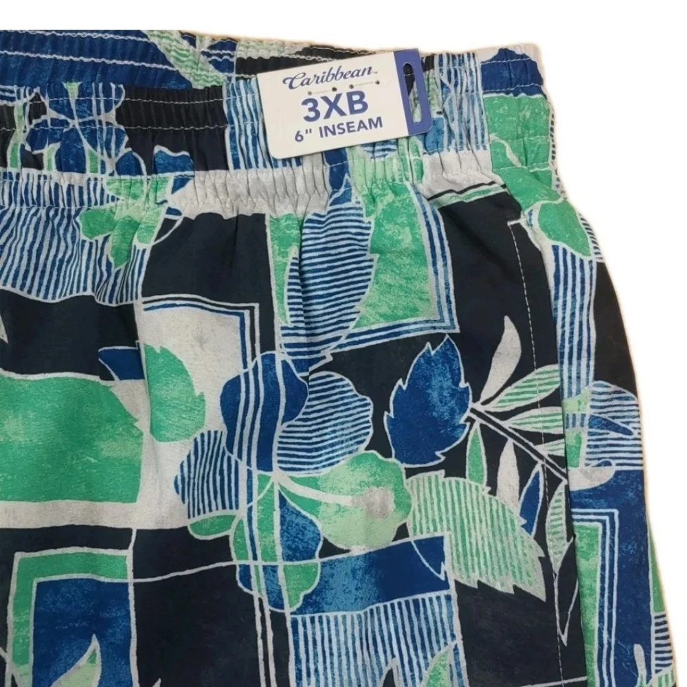 Caribbean Swimwear Swim Shorts Trucks Men 3XB Botanical Floral Beachy Pool Nwt